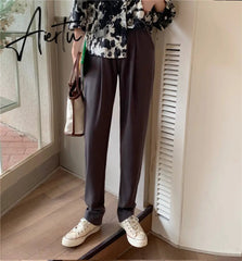 Aiertu HziriP Elegant Formal High Waist Harem Straight Pants Women Bottom New Autumn OL Solid Fashion Loose Suit Trousers Female Aiertu
