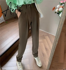 Aiertu HziriP Elegant Formal High Waist Harem Straight Pants Women Bottom New Autumn OL Solid Fashion Loose Suit Trousers Female Aiertu