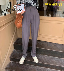 Aiertu HziriP Elegant Formal High Waist Harem Straight Pants Women Bottom New Autumn OL Solid Fashion Loose Suit Trousers Female Aiertu