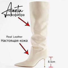 Aiertu Ins Women Real Leather Knee High Boots For Women Winter Shoes Sexy Party Thin Heel Boots Ladies Footwear Size 34-43 Aiertu