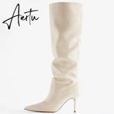 Aiertu Ins Women Real Leather Knee High Boots For Women Winter Shoes Sexy Party Thin Heel Boots Ladies Footwear Size 34-43 Aiertu