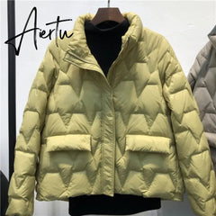 Aiertu Janveny Ultra Light Down Jacket Women Winter Stand Collar Feather Puffer Coat 90% White Duck Down Parkas Solid Color Outerwear Aiertu