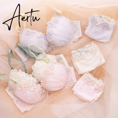 Aiertu Japanese Cute Sweet Push Up Bras For Women Plus Size Underwear Lingerie Intimates Embroidery Floral Flower Comfort Bra Bralette Aiertu