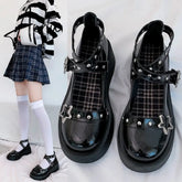 Aiertu Japanese Lolita Shoes Star Buckle Strap Mary Janes Women Cross-tied Platform Shoe Patent Leather Girls Rivet Casual Shoes Aiertu