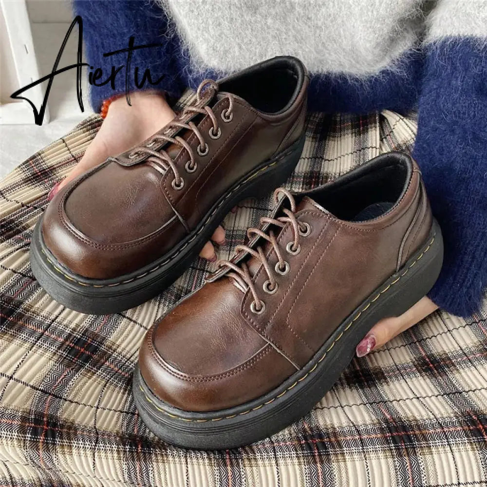 Aiertu Japanese School Uniform shoes Jk Student Shoes Girls Women Kawaii Lolita Soft Girl Round Toe lolita Platform Mary Jane Shoes Aiertu