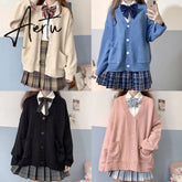 Aiertu Japanese style sweater spring autumn V-neck cotton knitted sweater JK uniform cardigan multicolor Cosplay women's wear Aiertu