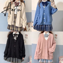 Aiertu Japanese style sweater spring autumn V-neck cotton knitted sweater JK uniform cardigan multicolor Cosplay women's wear Aiertu