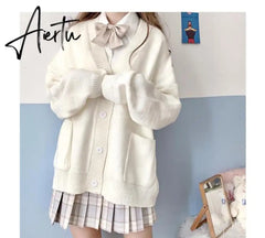 Aiertu Japanese style sweater spring autumn V-neck cotton knitted sweater JK uniform cardigan multicolor Cosplay women's wear Aiertu