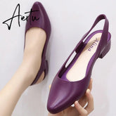 Aiertu Jelly Sandals Women Pointed Toe Chunky Med High Heels Flip Flops Slingback Casual Candy Skidproof Beach Shoes For Women Aiertu