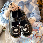 Aiertu Kawaii Lolita Shoes Lovely Bear Patchwork Zapatillas Mujer Girls Mary Janes PU Japanese Style Student Footwear Sweet Shoes Woman Aiertu