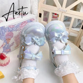 Aiertu Kawaii Lolita Shoes Party Fashion Japanese Style Cute Mary Janes Women Shoes Sweet Bow Tie Patchwork Buckle Ladies Footwear Aiertu