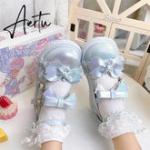 Aiertu Kawaii Lolita Shoes Party Fashion Japanese Style Cute Mary Janes Women Shoes Sweet Bow Tie Patchwork Buckle Ladies Footwear Aiertu