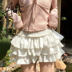 Aiertu Kawaii Lolita Skirt Shorts Women Summer Ruffle Patchwork Layered High Waist Cute Balletcore Mini Skirt Tutu Petticoat Aiertu