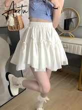 Aiertu Kawaii Mini Skirts Women White Fungus Patchwork Summer Sweet Cute Pleated Skirt Black Goth Lolita Preppy Style Y2k Aiertu