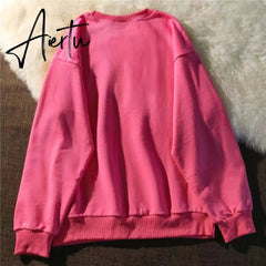 Aiertu Kawaii Rose Red Cartoon Letter Print Sweatshirt Vintage Streetwear Fashion Tops New O-neck Casual Teens Clothes Goth Punk Aiertu