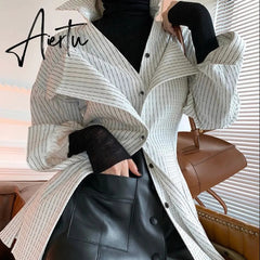 Aiertu Korean Patchwork Ruffle Shirt For Women Lapel Long Sleeve Striped Casual Fake Two Shirts Female Fashion New Clothes Aiertu
