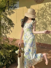Aiertu Korean Style Floral Long Resort Dress Women Y2k Fairycore Ruffles Cottagecore Dresses Elegant Summer Holiday Aiertu