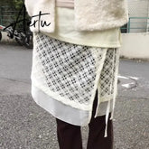 Aiertu Korean Style Tulle Short Skirt Women White Vintage Lace Up Skirts Elegant Sweet Retro Patchwork Streetwear Casual Skirt Aiertu