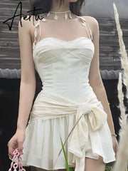 Aiertu Korean Version Of Sling Lotus Leaf Dress For Women Backless Slim Ladies Outfits Street Sleeveless Mini Dresses Femme Aiertu