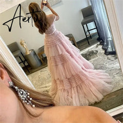Aiertu Lace Appliques A-line Formal Occasion Evening Off Shoulder Floor-Length fiesta Sexy Sleeveless Prom Dresses Aiertu