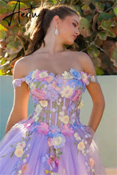 Aiertu Lavender Purple Prom Dresses 3D Flower Embroidery Graduate Evening Dresses Glitter Tulle Wedding Dress Party Dresses 2024 Aiertu