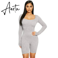Aiertu Long Sleeve Bodycon Stretchy Playsuit Summer Women Fashion Streetwear Outfits Romper White Body Aiertu