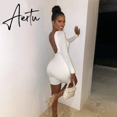 Aiertu Long Sleeve Bodycon Stretchy Playsuit Summer Women Fashion Streetwear Outfits Romper White Body Aiertu