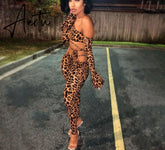 Aiertu Long Sleeve Leopard Print Bandage Hollow Out Tshirt Leggings 2 Pieces Set Autumn Winter Women Sexy Tracksuit Aiertu