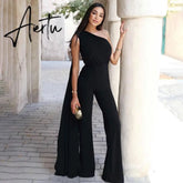 Aiertu Long Sleeve Single Shoulder With Long Tail Sexy Jumpsuit Fall Winter Women Solid Party Elegant Streetwear Outfit Aiertu