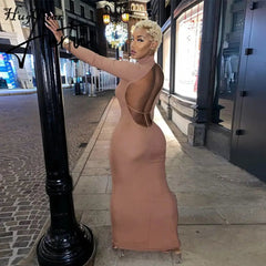 Aiertu Long Sleeve Solid Backless Skinny Ribbed Maxi Dress Autumn Winter Women Fashion Sexy Party Club Outfits Aiertu