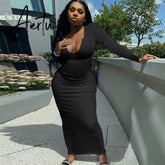 Aiertu Long Sleeve Square Collar Ribbed Skinny Maxi Dress Summer Autumn Women Fashion Sexy Streetwear Lounghe Wear Y2K Aiertu