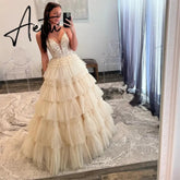 Aiertu Luxury Beige Prom Dresses Spaghetti Strap Evening Dress Elegant Sleeveless Lace-up Tulle Party fiesta 2024 Aiertu