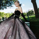 Aiertu Luxury Black Celebrity Dresses Pearl Chain Gloves Women Sexy Princess A-line Strapless Prom Evening Party Gowns Vestido Aiertu