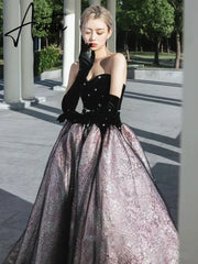 Aiertu Luxury Black Celebrity Dresses Pearl Chain Gloves Women Sexy Princess A-line Strapless Prom Evening Party Gowns Vestido Aiertu