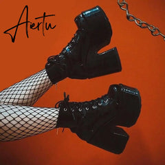 Aiertu Luxury Brand Design Female Chunky High Heels Ankle Boots Fashion Zip Lace-up High Platform Boots Women Street Punk Shoes Woman Aiertu