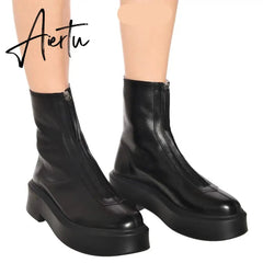 Aiertu Luxury Brand Designer Front Zipper Ankle Boots For Women New Chunky Boots Platform Woman Punk Boots Fashion Ladies Shoes Aiertu