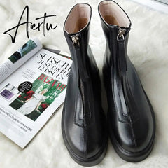 Aiertu Luxury Brand Designer Front Zipper Ankle Boots For Women New Chunky Boots Platform Woman Punk Boots Fashion Ladies Shoes Aiertu