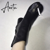 Aiertu Luxury Brand Designer Split Toe Ankle Boots New Fashion Chunky Round High Heels Women Boots Winter Tabi Shoes Short Boots Aiertu
