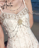 Aiertu Luxury Pearl Beaded Embroidery Party Long Maxi Mermaid Dress Women Summer Spaghetti Strap Bodycon Dress Vestido Aiertu