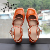 Aiertu Mary Jane Flats Vintage Square Toe Buckle Band Women Casual Loafers Flat Shoes Woman Ballerina Slip On Shallow Solid Moccasins Aiertu