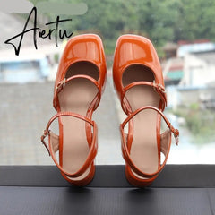 Aiertu Mary Jane Flats Vintage Square Toe Buckle Band Women Casual Loafers Flat Shoes Woman Ballerina Slip On Shallow Solid Moccasins Aiertu