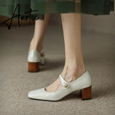 Aiertu Mary Jane High Heels Women Sheepskin Patent Leather Pumps Pigskin Lining and Sheepskin Insole Lolita Girl Shoes Big Size 42 Aiertu