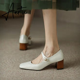 Aiertu Mary Jane High Heels Women Sheepskin Patent Leather Pumps Pigskin Lining and Sheepskin Insole Lolita Girl Shoes Big Size 42 Aiertu