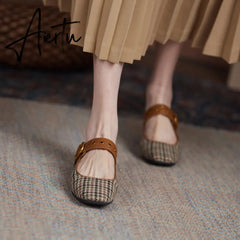 Aiertu Mary Jane Shoes New Spring Brand Women Pumps Low-heel Female Ladies Shoes Square Toe Buckle Mixed Color Retro Women Shoes Aiertu
