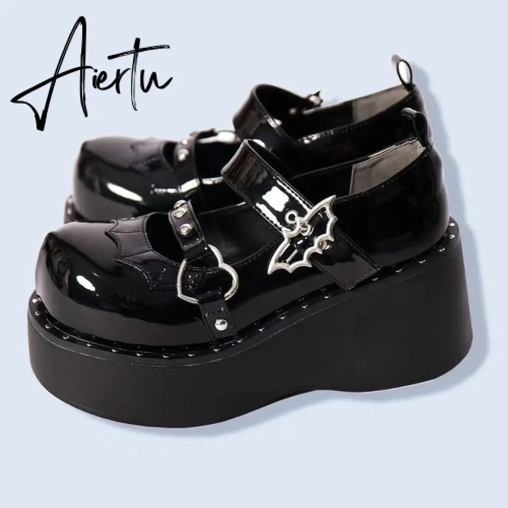 Aiertu Mary Jane Shoes Sweet Cute Women Pumps Wedge Heels Platform Shoes Women Gothic Girls Lolita Punk Shoes High Heels Plus Size 43 Aiertu