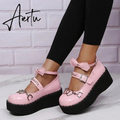 Aiertu Mary Jane Shoes Sweet Cute Women Pumps Wedge Heels Platform Shoes Women Gothic Girls Lolita Punk Shoes High Heels Plus Size 43 Aiertu