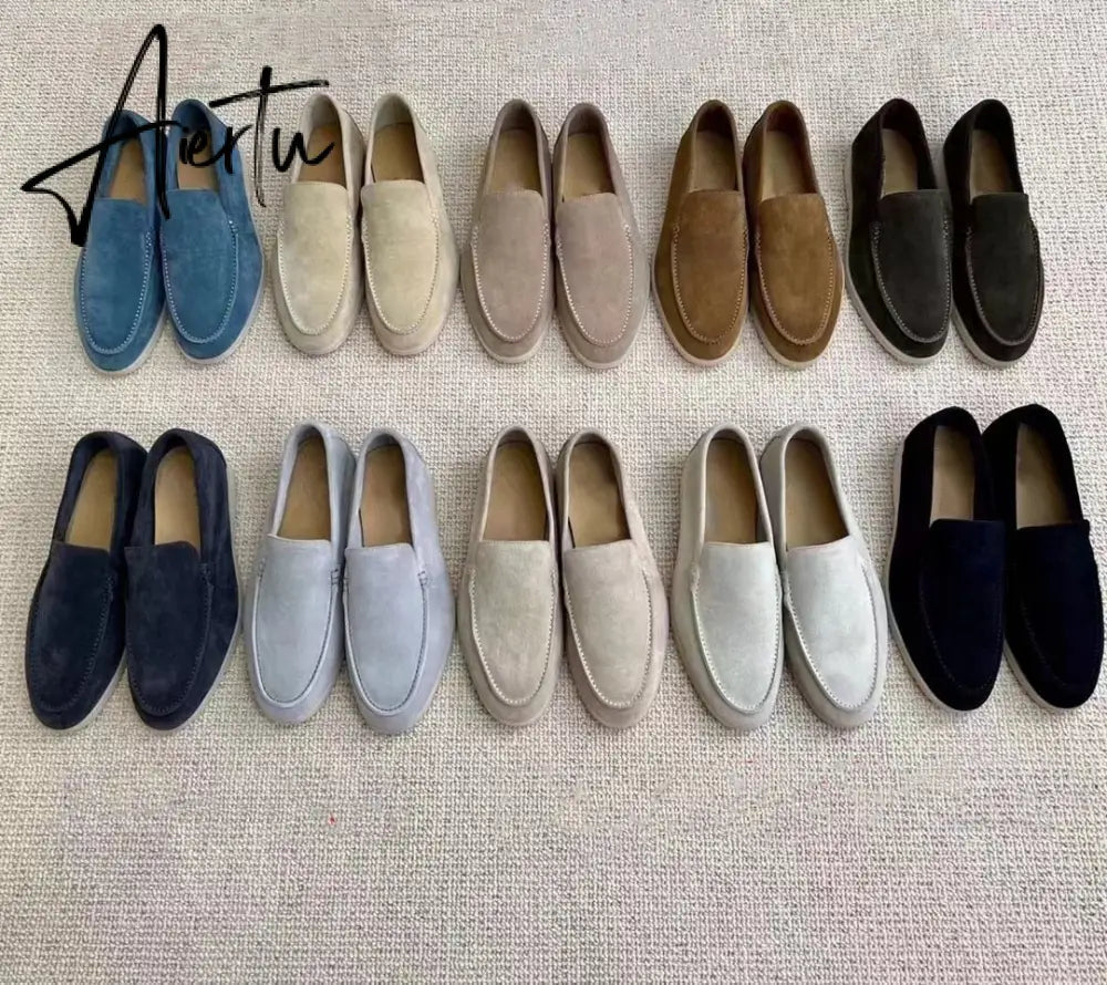 Aiertu Men's Flat Shoes Autumn Winter High Quality LP Cattle Velvet Fabric Round Head Casual Men's Shoes Fashion Loafers Aiertu