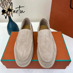 Aiertu Men's Flat Shoes Autumn Winter High Quality LP Cattle Velvet Fabric Round Head Casual Men's Shoes Fashion Loafers Aiertu