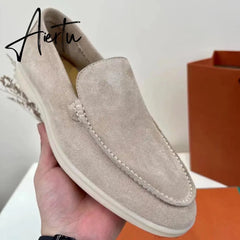 Aiertu Men's Flat Shoes Autumn Winter High Quality LP Cattle Velvet Fabric Round Head Casual Men's Shoes Fashion Loafers Aiertu