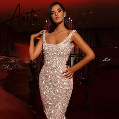 Aiertu mini dress sparkly crystals high neck long sleeve transparent silver women evening tassels party dress Aiertu